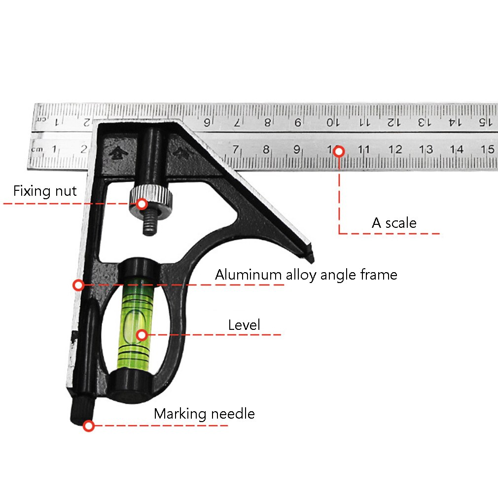 Precise Measuring Tools Aluminium Combination Square DIY Workshop Hardware Angle Spirit Level 12" (300mm)