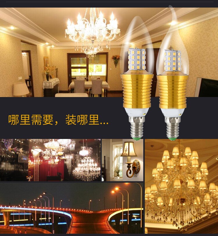 Led bougie ampoule blanche e14 petite vis 5 W 7 w 9 w pointu bulle tirer queue cristal lustre lumière économie d'énergie ampoule