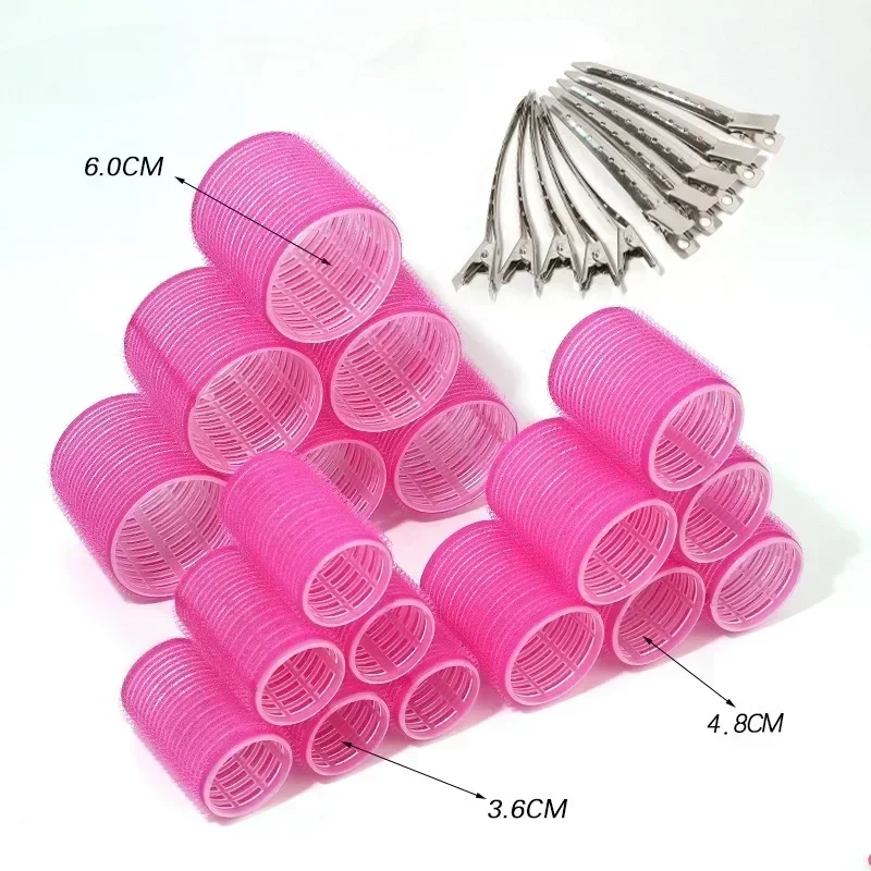 28pcs/Set Hair Rollers Set 18pcs Plastic Self Grip Hair Curlers 3 Sizes Hair Roller 10pcs Metal Clips DIY Hairdressing Tools: black