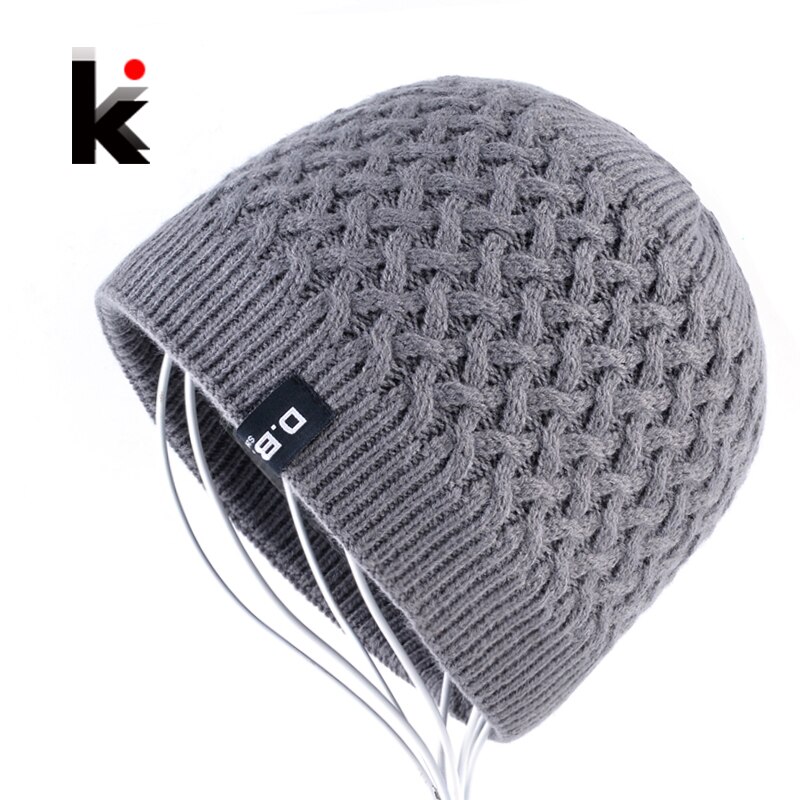 Bonnet d'hiver en laine pour hommes, Bonnet en laine tricoté, casquettes épaisses en velours, pour l'extérieur, , décontracté