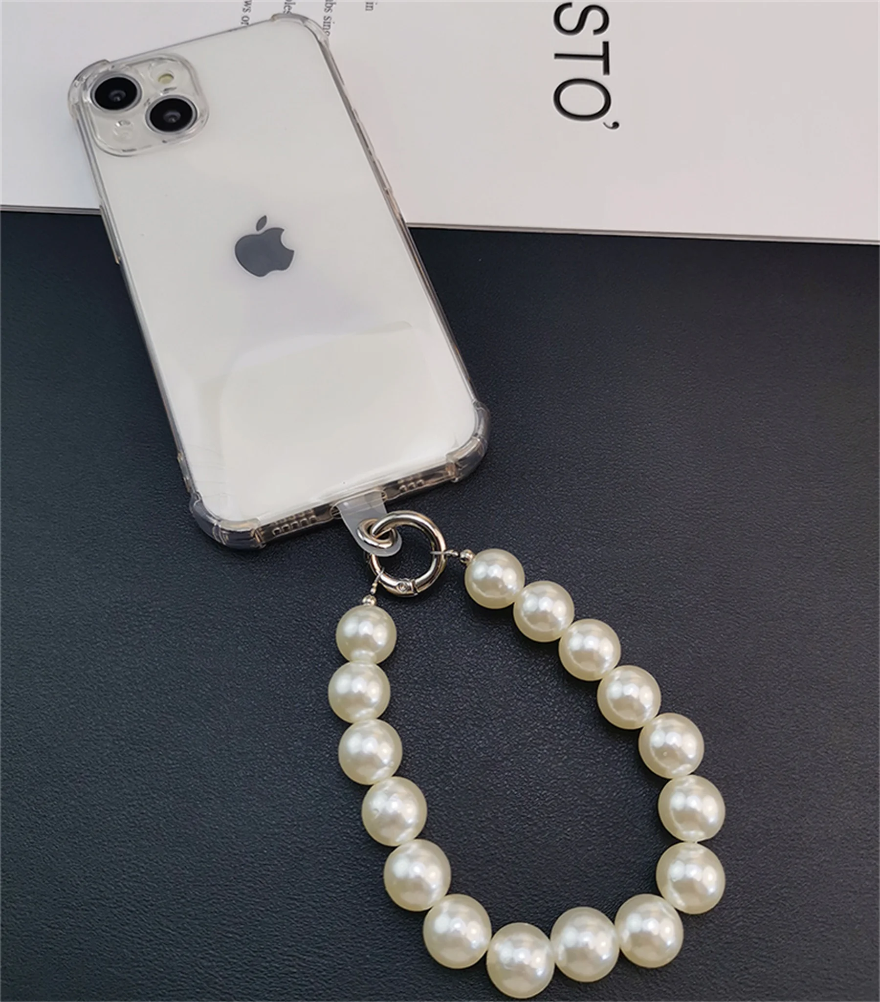 Universal Glitter Phone Lanyard Long Crossbody Necklace Chain Pearl Straps Keychain Anti-lost Sling with Patch for Phone Case: Rose Gold