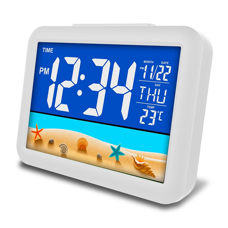 Controllo vocale LED Digital Alarm Clock di Ricarica USB LCD Display Scrivania Termometro Calendario Allarme Orologio Luce di Notte Complementi Arredo Casa: A