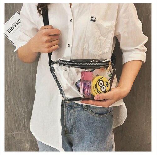 Kvinnor transparent pvc genomskinlig dragkedja cross body väska tote midjepack handväska resväska svart rosa vit