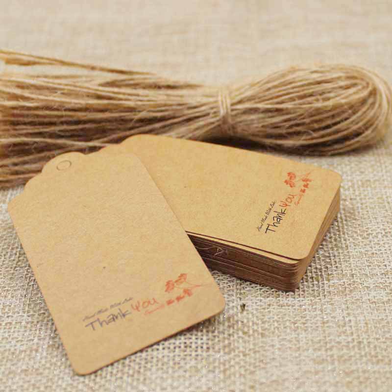 100 Pcs + 100 Pcs String Kraft Diy Dank Je Tag Jacobsschelp Vorm 8*4cm Papier Karton Bagagelabel