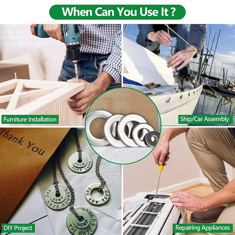 230Pcs 304 Roestvrij Staal Grote Spatbord Ringen Assortiment Kit 15 Maten-M3 M4 M5 M6 M8 M10 M12 vergroot Platte Ring