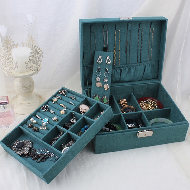 Double-layer Velvet Jewelry Box European Jewelry Storage Box Large Space Jewelry Holder box