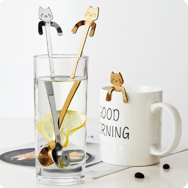 Creatieve Cartoon Rvs Kat Lepel Koffie Lange Steel Lepels Accessoires Keuken Thee Lepel