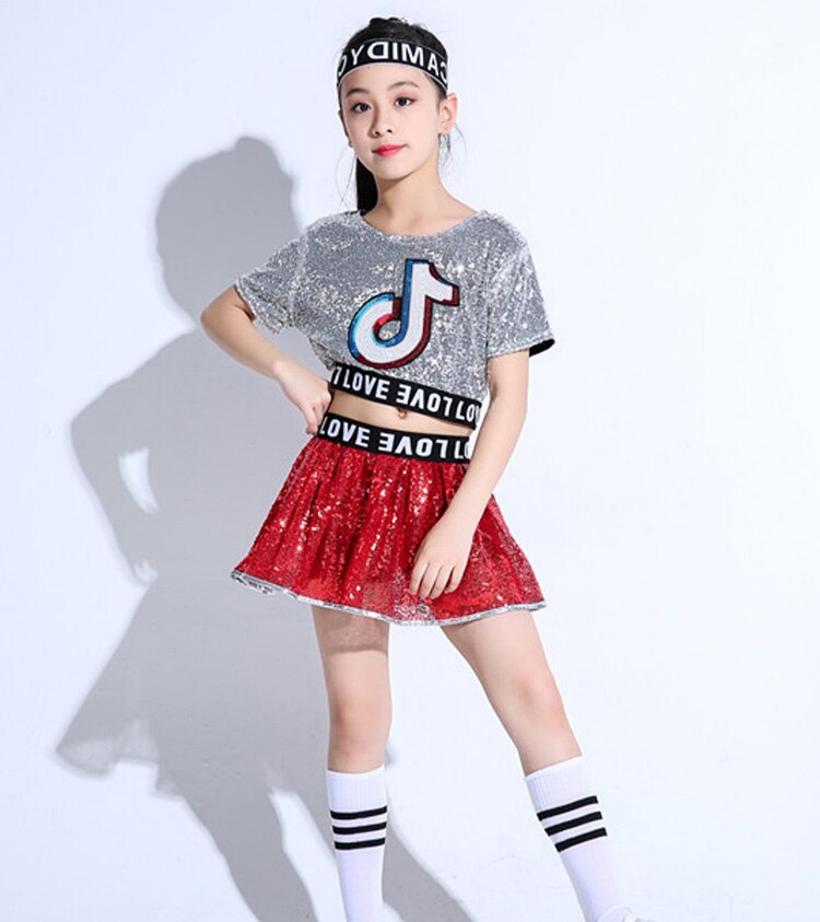 Trajes de baile de Jazz para niña, Ropa de baile en el escenario, de Hip hop, trajes de baile con lentejuelas