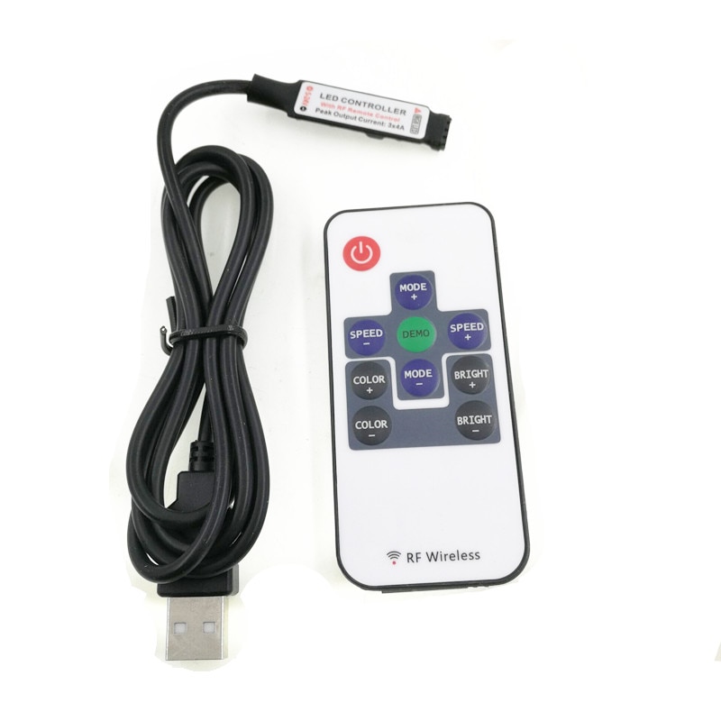 Tiras de luz LED USB 5 12 24 V RGB USB IR RF controlador remoto 5V 12V 24 V USB tira de luz LED 3 17 24 teclas remoto inalámbrico: 10key controller