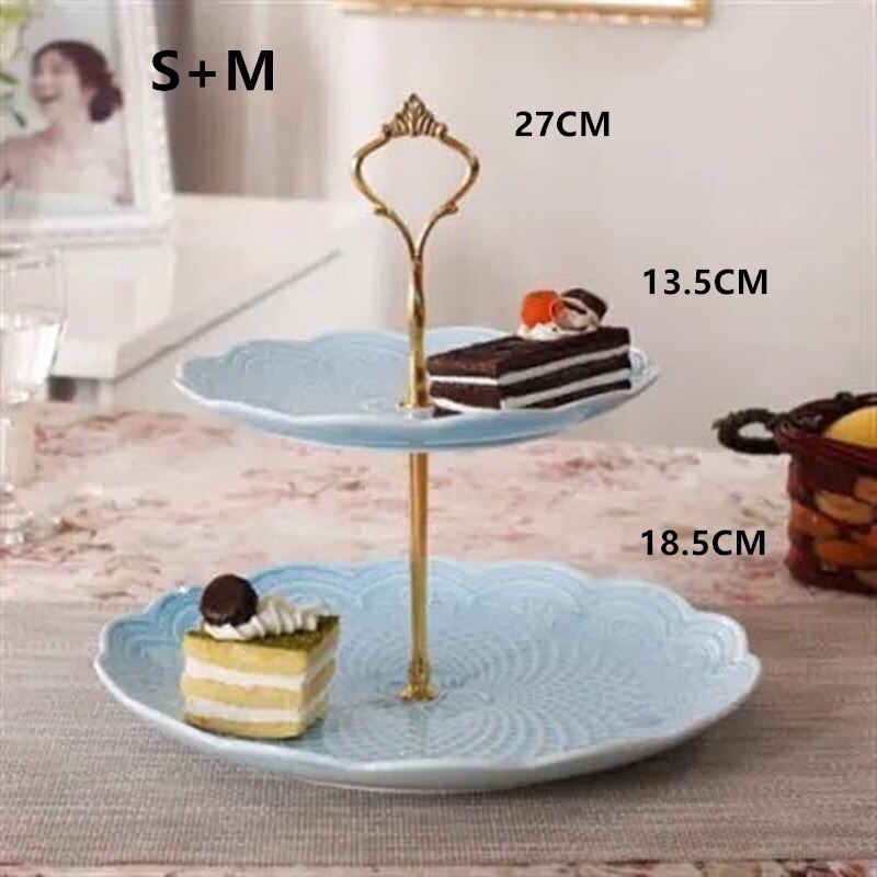 2 Tier Cake Stand Afternoon Tea Wedding Plates Party Tableware Bakeware Ceramic Plate Dessert Fruit Plate Decorating Tools: C  blue 1