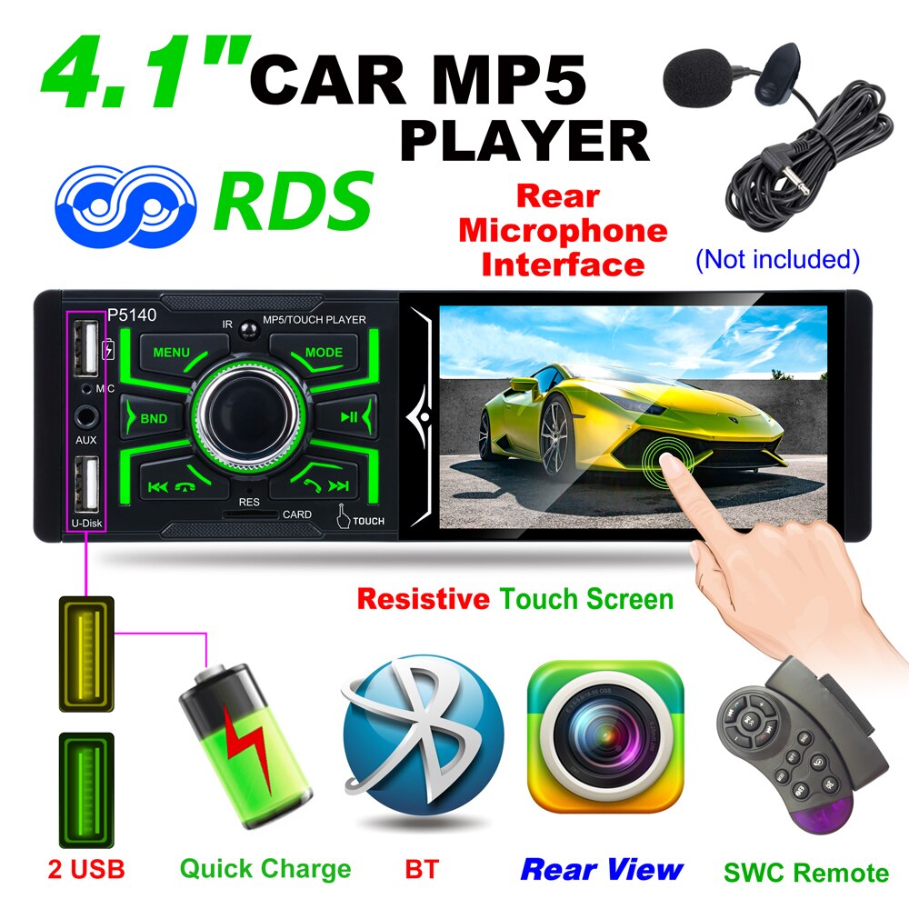 Labo Autoradio2 Din Auto Radio 4.1 "Inch Touch Screen Auto Stereo Multimedia MP5 Speler Bluetooth Rds Ondersteuning Micphone Subwoofer