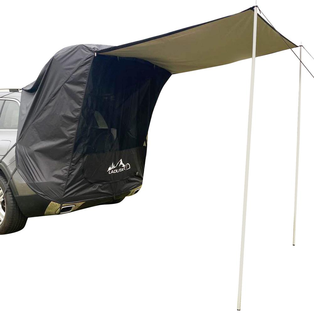 Auto Truck Tent Zonnescherm Regendicht Met Ondersteuning Staaf Anti-Uv Tent Side Luifel Suv Mpv Auto Tent Voor Outdoor Self-rijden Tour: Black with iron tube