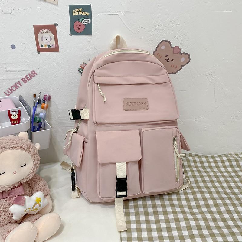 Dame ryggsekk trendy nylon vanntett anti-tyveri skolesekk for jenter skole ryggsekk med mange lommer: Rosa