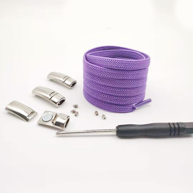 1 par magnetiska skosnören elastiska färgglada platta skosnören utan slips skosnöre barn vuxna sneakers lata snören en storlek passar alla skor: Lila