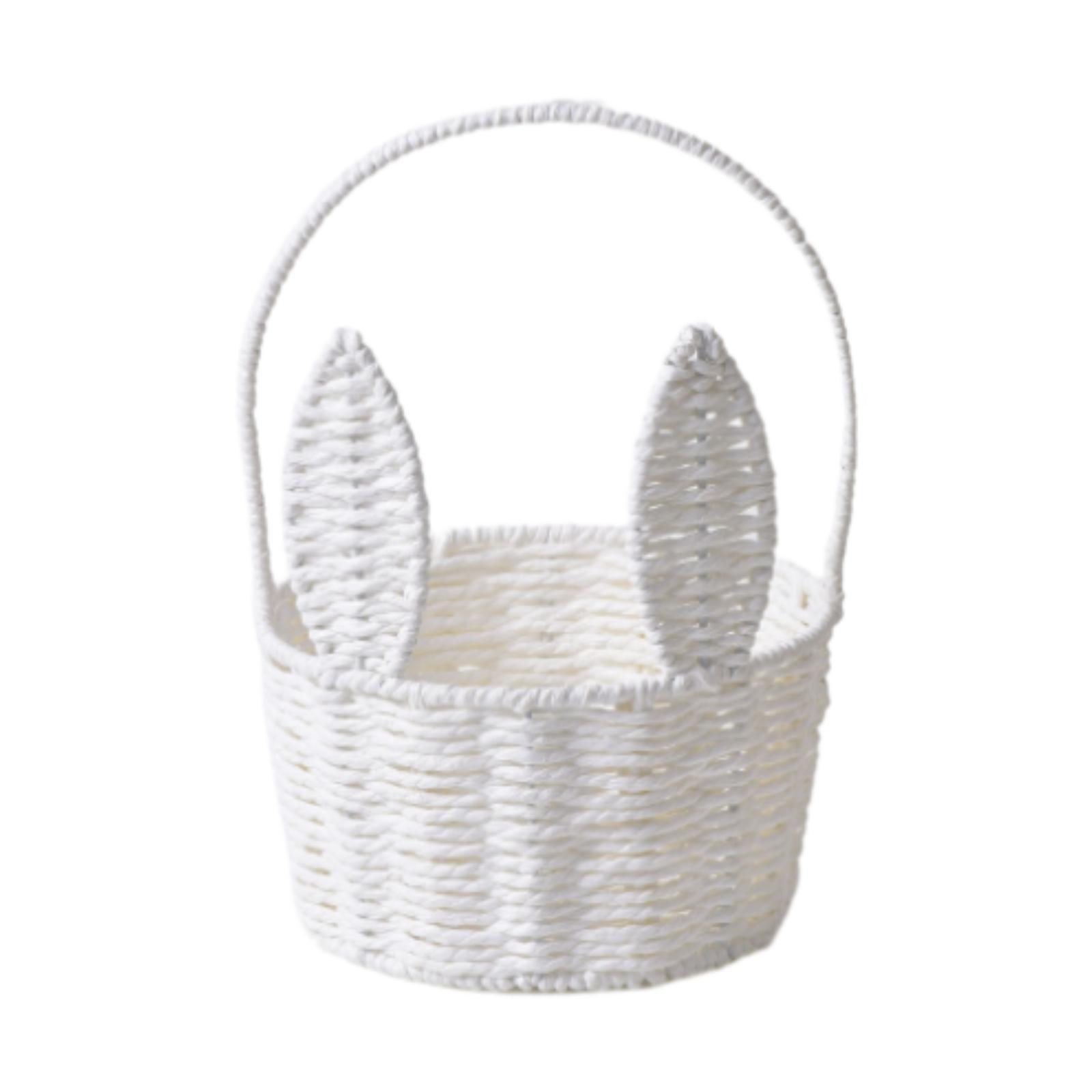 Cesta de conejito de Pascua con asa, cesta de flores tejida, cesta de huevos de Pascua, cesta de flores para niña para el hogar, jardín, cocina, Camping, vacaciones: Blanco