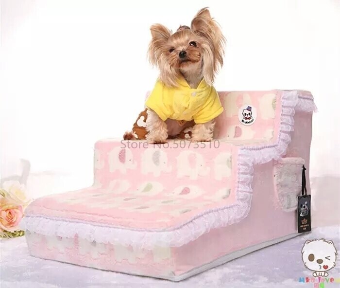 Pet Small Dog Sofa Pet Dog Cushion Teddy Stair Step Removable Wash Up The Bed Ladder Four-layer Dog Ladder Pet Stair Steps: Yellow