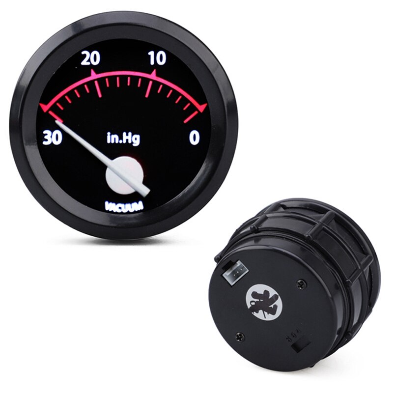 2Inch 52Mm Universal Smoke Lens Vacuum Gauge 12V Auto Instrument Vacuum Gauge 0-30 In.Hg LED Meter Car Gauge