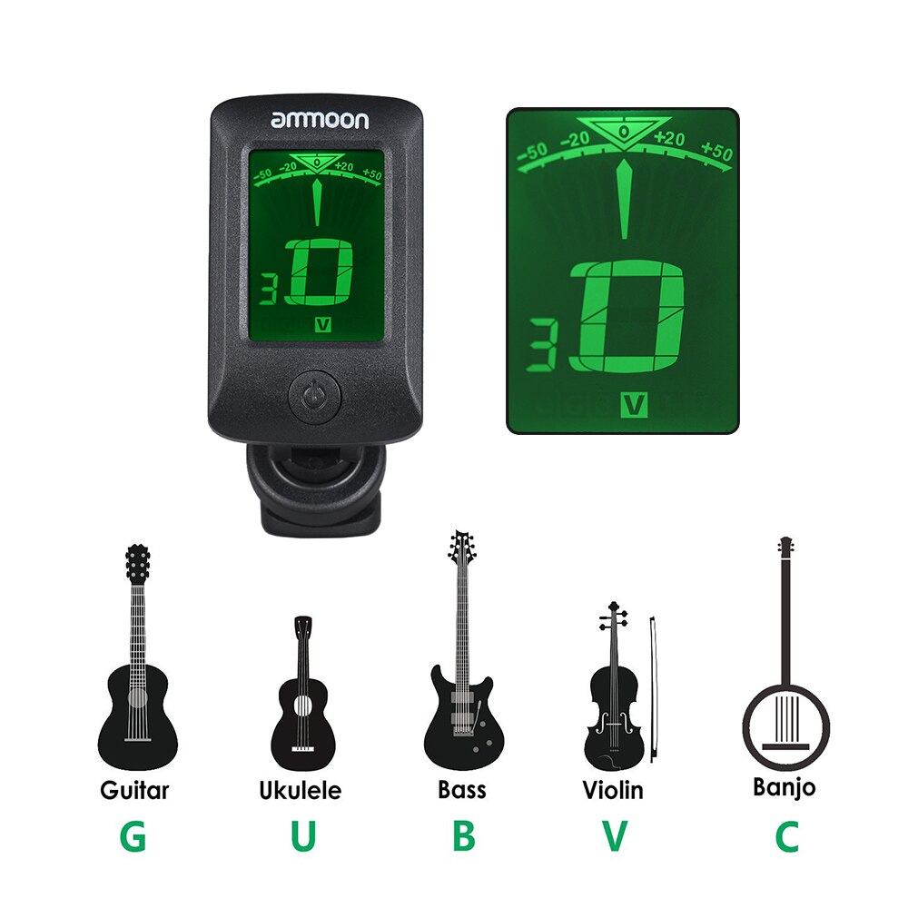ammoon AT-07 Digital Electronic Clip-On Tuner LCD Screen for Guitar Chromatic Bass Ukulele C/ D Violin