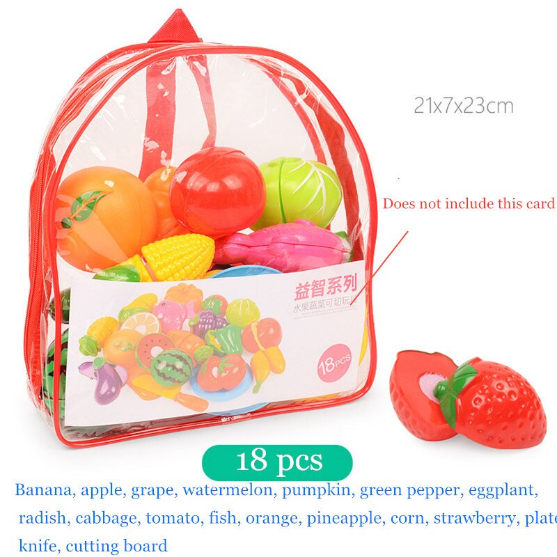 children kitchen toys Plastic fruits and vegetables toys cutting veget fruit toy Pretend Play food pizza kitchen kids toys: Backpack 18 PCS