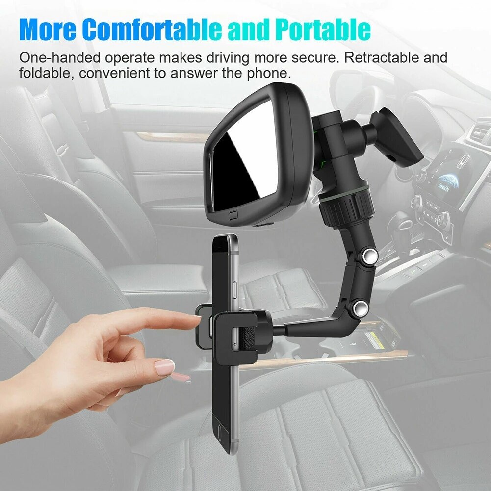 Car Phone Holder Multifunctional 360 Degree Rotatable Auto Rearview Mirror Seat Hanging Clip Bracket Cell Phone Holder for Car