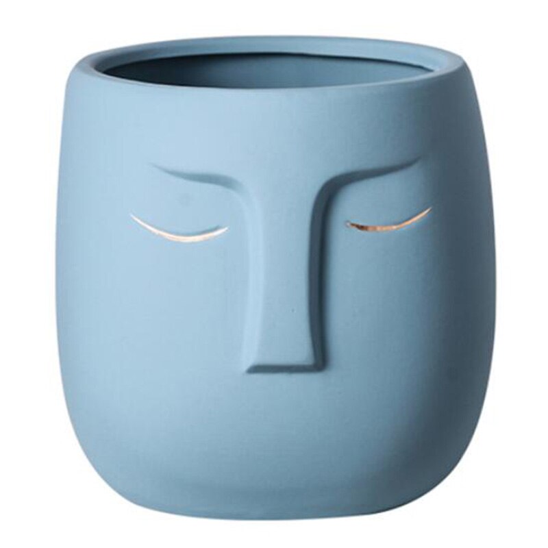 Jarrones de cerámica para decoración del hogar, maceta de cara humana nórdica, jarrón de Buda, escultura artística para habitación, arreglo de flores, macetas de cerámica verde: blue / 12X12X10cm