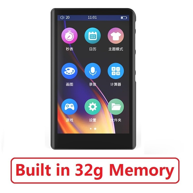 RUIZU H9 Metal MP4 Player Bluetooth 5.0 Built-in Speaker 3.8inch Full Touch Screen Support FM Radio,Recording,Video,E-book: Built-in 32g