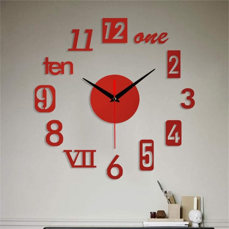 DIY Wall Clock - Modern 3D Mirror Wall Clock Decor,Roman Numerals Clock - Wall Sticker Clock Home Room Decor