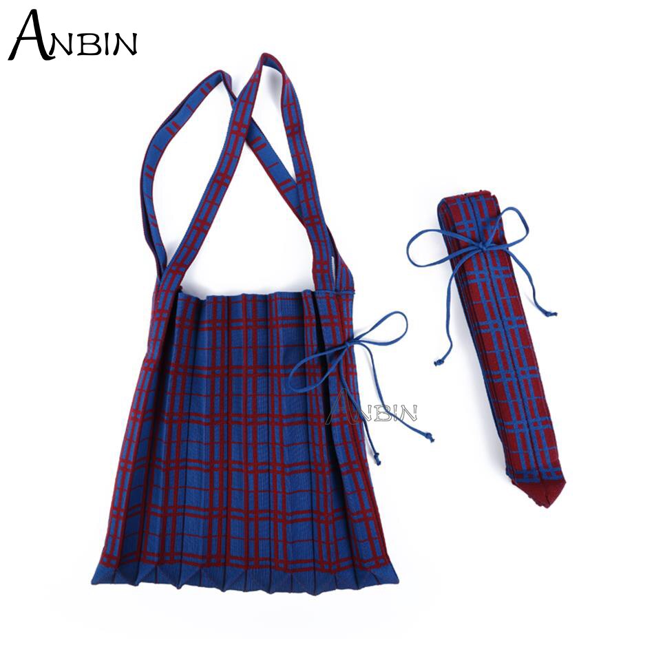 Vrouwen Gebreide Wol Schoudertas Contrast Kleur Gecontroleerd Eenvoudige Studenten Doek Winter Warm Wollen Winkelen Handtassen Tote