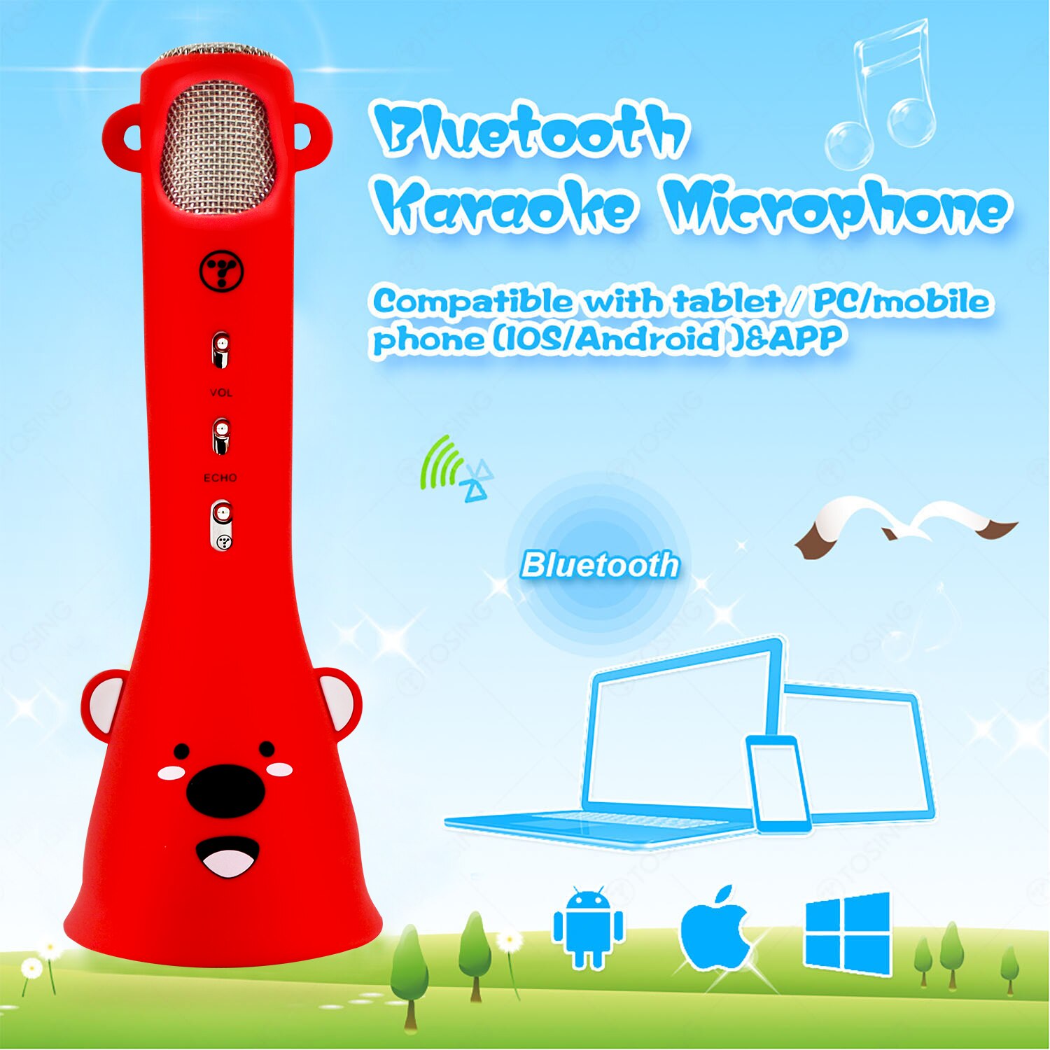 TOSING X3 sans fil BT karaoké Microphone pour enfants d'anniversaire haut-parleur lecteur de poche chantant filles et garçons