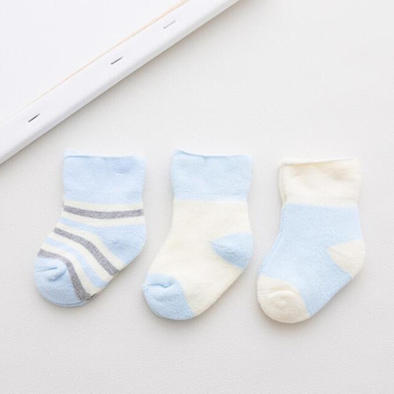 3 par / parti bomuldstykke baby sokker børn 0-3 år baby fodsok: Lyseblå / Til 0-1 år gammel