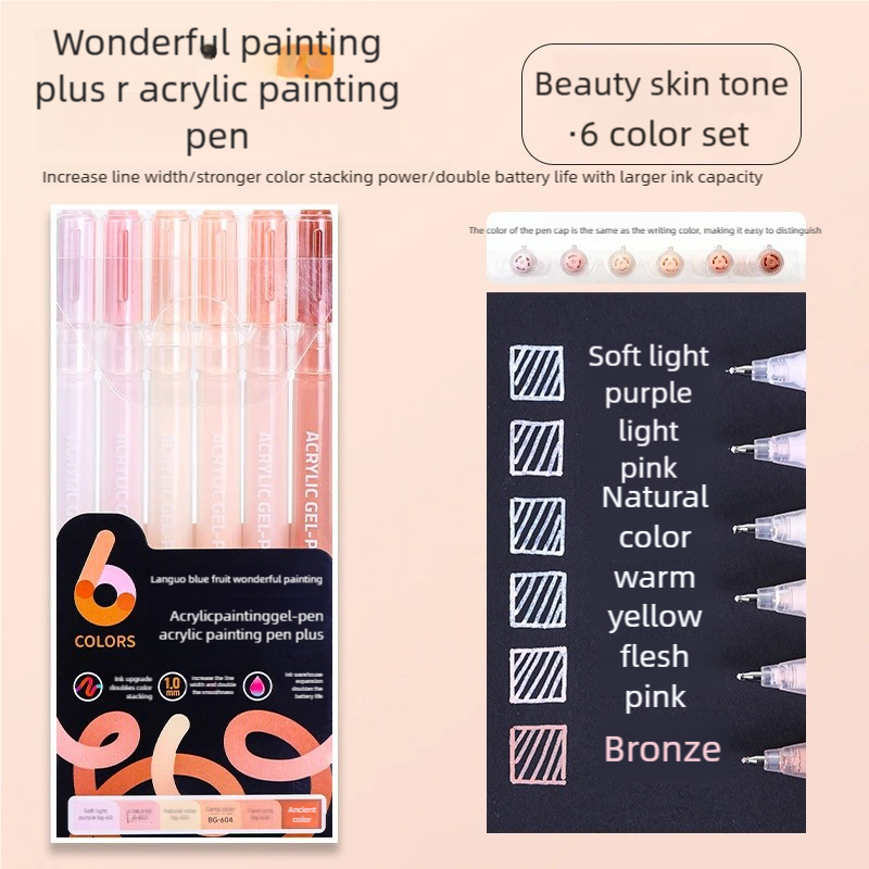 LANGUO-rotuladores resaltadores de 6 colores, marcadores artísticos de pintura acrílica no tóxicos de secado rápido para estudiantes, suministros de papelería coreana: Morado