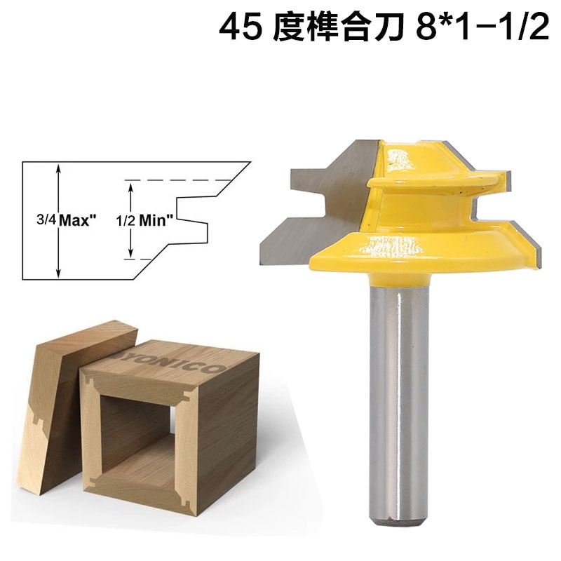 1PC 45 Degree Lock Miter Router Bit Diameter 1/4"/8mm Shank Green Wood Cutter For Woodworking Drilling Power Tools