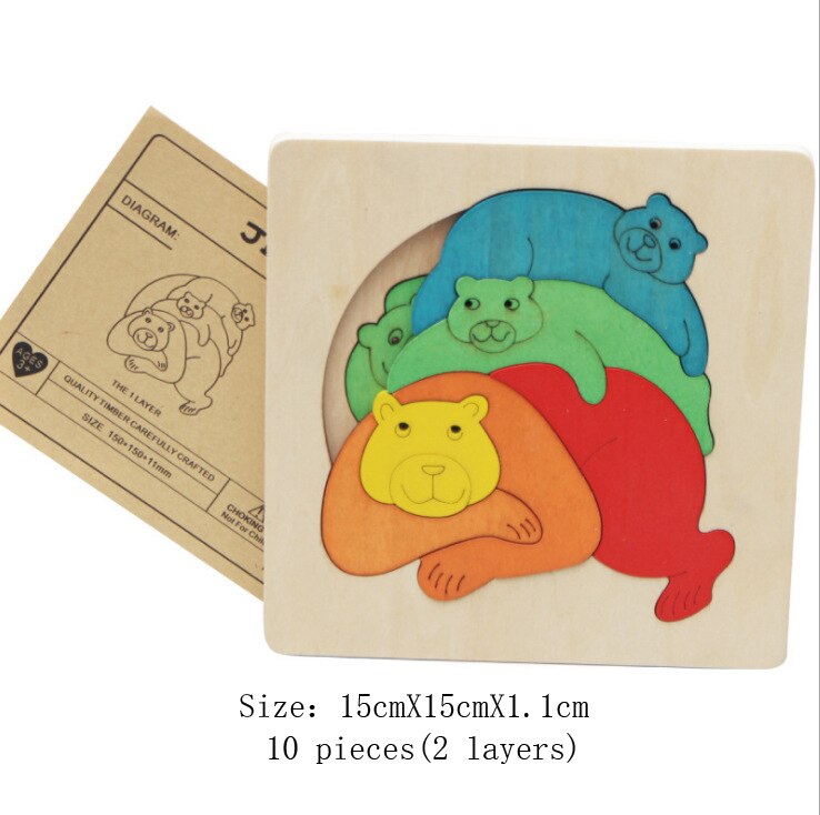 Creativo Fai Da Te A Più Strati Bambini di Assemblaggio Jigsaw Puzzle Educativi Strumenti di Apprendimento di Legno 3d Puzzle Giocattoli Del Bambino Del Fumetto Dei Capretti N027: Oro