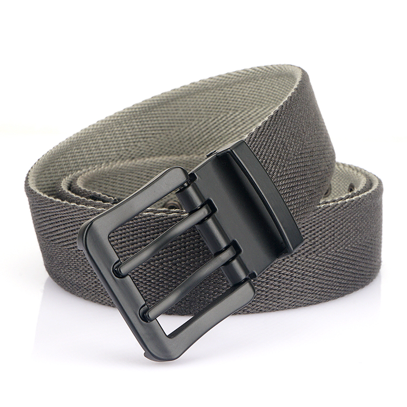 Vintage Reversible Belt For Men Double Needle Alloy Buckle Soft Tough Canvas Belt 38mm Adjustable Work Girdle Male Accessories: GRAY