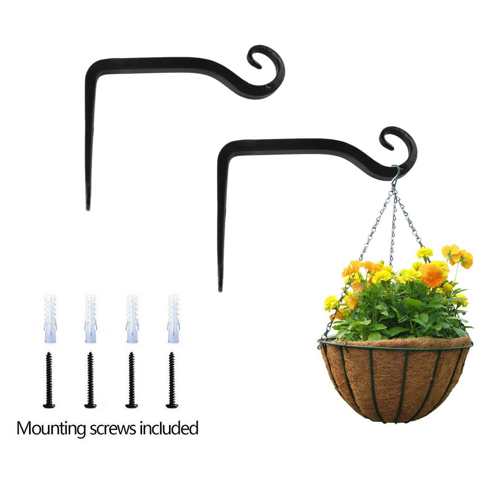 2pcs Wall Plant Hanger Bracket Garden Cast Iron Heavy Duty Plant Flower Hanging Hooks For Indoor Outdoor Plants Decor: Default Title