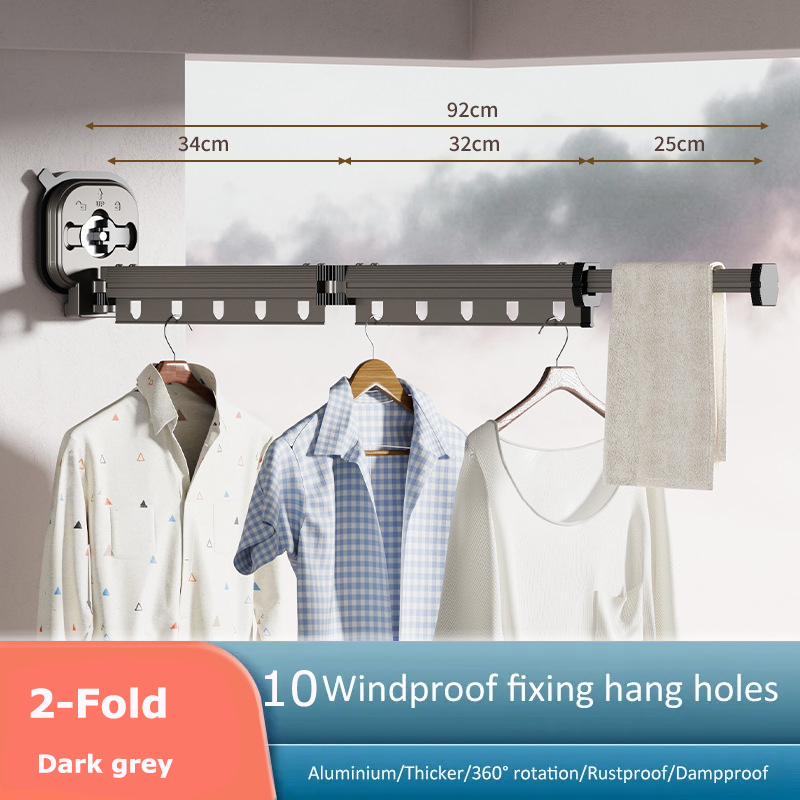 Wandgemonteerde Kleerhanger Opvouwbare Telescopische Kleerhangers Zonder Ponsen Kledingpaard Indoor Balkon Eenvoudige Droogkast: Light Grey