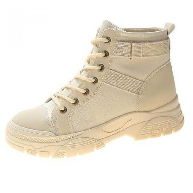 Platåkängor dam ankelboots kvinna snörning damskor feminina botas mujer boots för kvinnor korsbunden canvas: Beige / 35