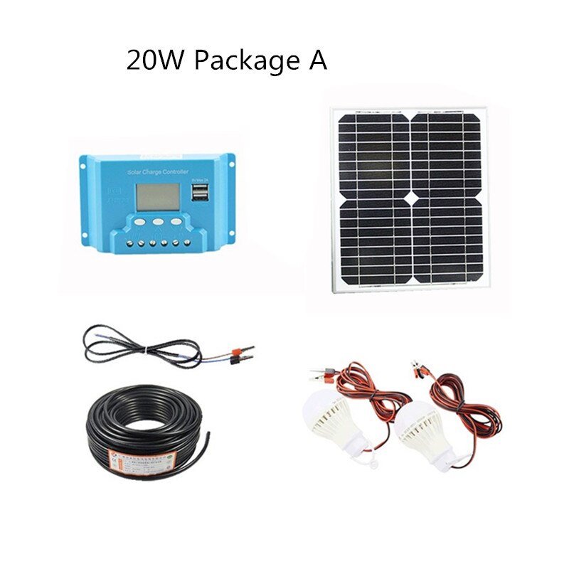 20W home Solar System 18V solar panel with solar controller cable DIY kit: Default Title