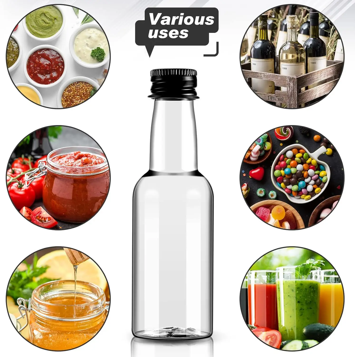 50Pcs 30ml-150ml Empty Clear Plastic Mini Liquor Bottles Refillable Spirits Container For Juice Drink Wine Alcohol Wedding Party