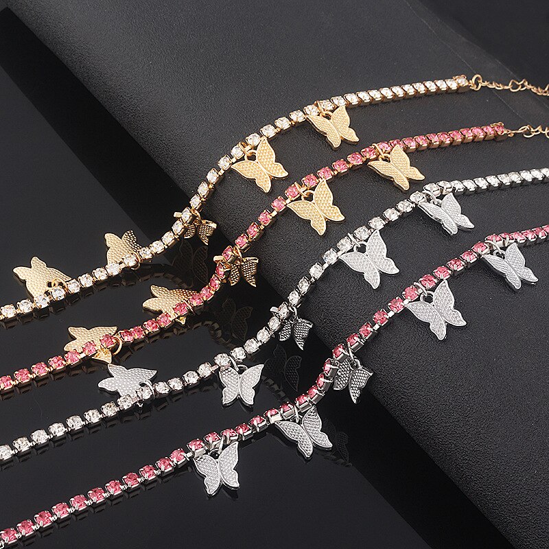 1Pcs Shiny Rhinestone Vlinder Hanger Kettingen Voor Vrouwen Trendy Party Anniversary Sieraden Tennis Chain Aanwezig