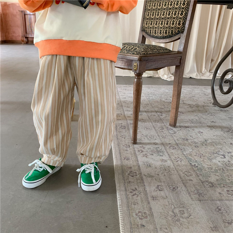 Jongens Retro Dunne Losse Verticale Streep Casual Broek Kids 2 Kleuren Casual Jogger Broek: Khaki / 3T