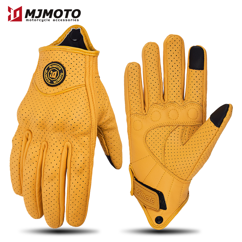 Klassische retro Leder Motorrad Handschuhe Sommer Tragen-Beständig Anti-Unterhose Männer Frauen Mountainbike Moto Radfahrer Fahrrad Zubehör: Beige / M