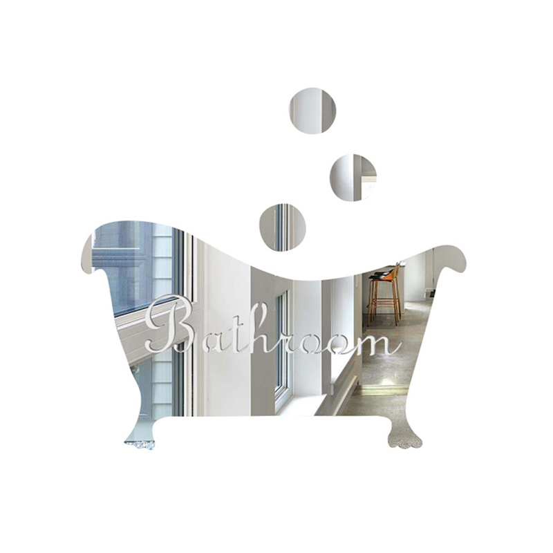 3D Acrylic Mirror Bathroom Wall Sticker DIY bathtub mirror sticker Door Entrance Sign funny Home decoration sticker: Silver