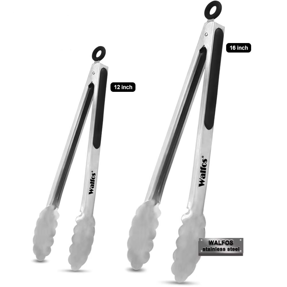 Walfos Bbq Grillen Tong Salade Serveren Voedsel Tang Roestvrij Staal Metalen Keuken Tang Barbecue Koken Vergrendeling Tang Voedsel Bbq Clip: Transparant