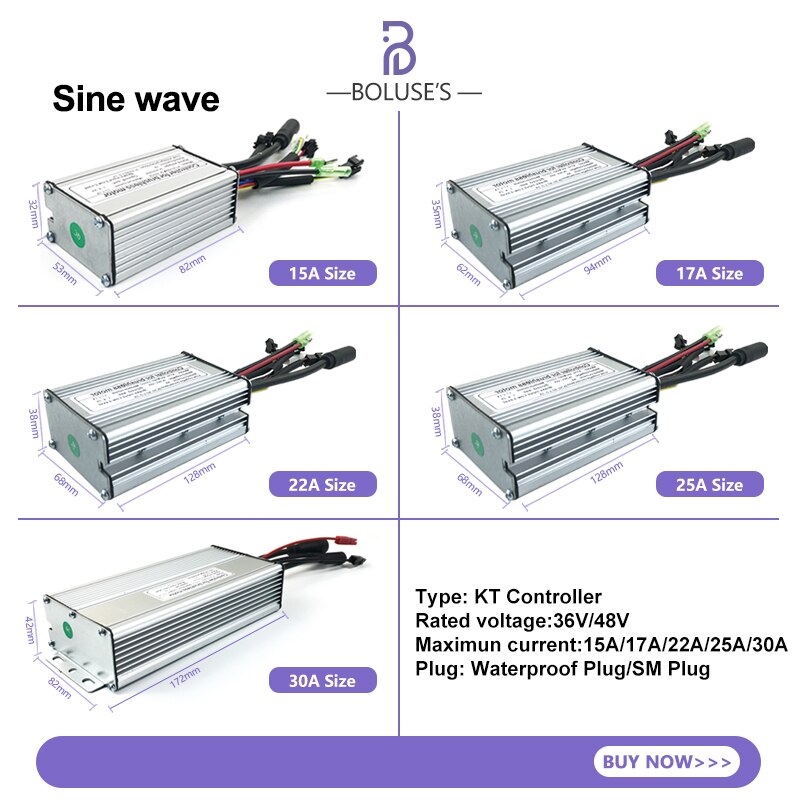 Ebike Controller Kt Sinus Controller Voor 250W-1000W Wiel Motor Controller Borstelloze Motor Controller Met Sm/waterdichte Stekker