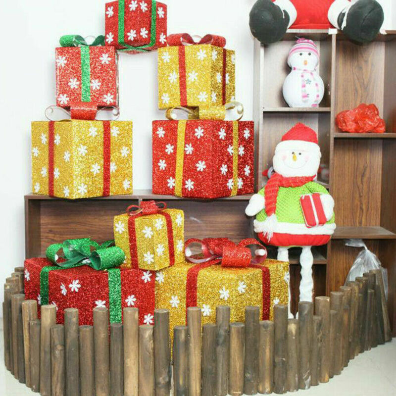 DIY Christmas Box Snowflake Glitter Wrapping Boxes Xmas Home Decor 15/20/ 25cm