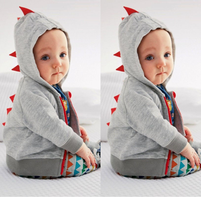 Casual Toddler Kids Baby Boys Autumn Warm Dinosaur Hooded Tops Cute Novelty Cotton Coat Hoodie Zip Coats 0-3T