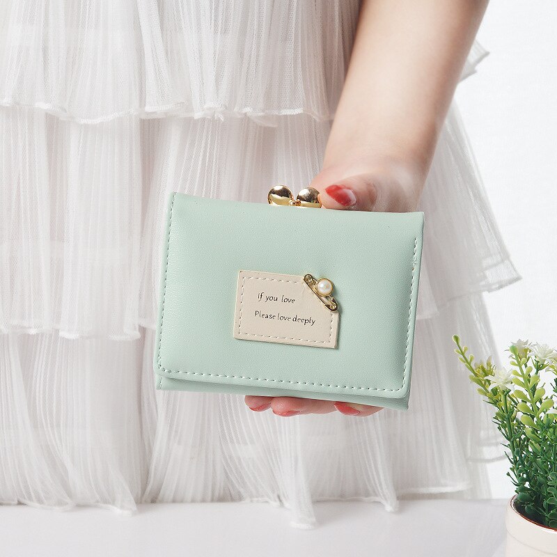 Dames portemonnees dames korte drievoudige portemonnee eenvoudige schattige studenten clutch kaarthouder portemonnee: Groente