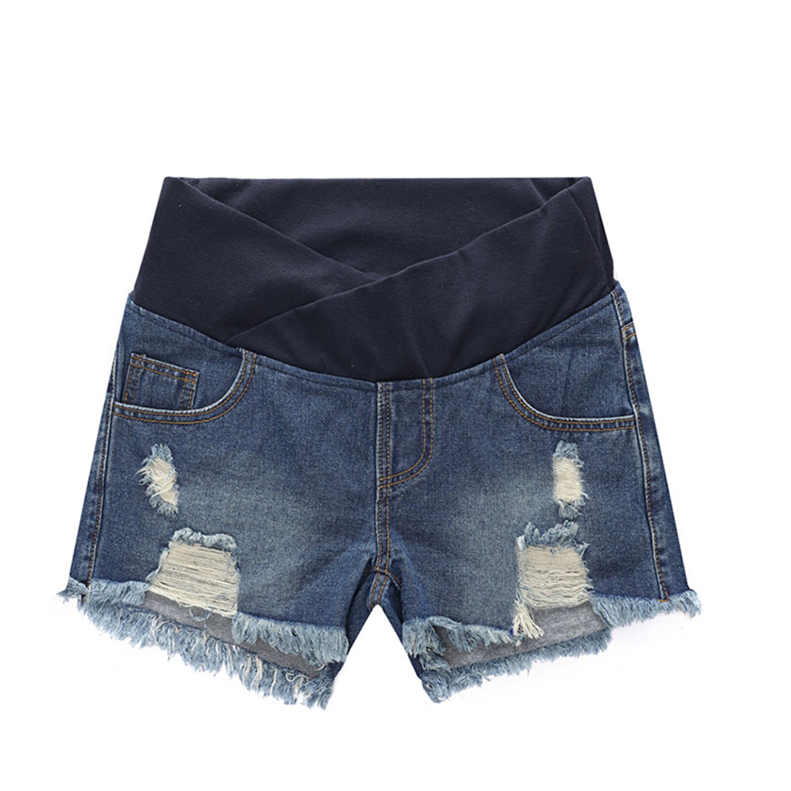 Zwangere Vrouwen Shorts Zomer Dragen Moederschap Low-Taille Denim Ripped Shorts Ondersteuning Riem Losse Korte Broek Voor Zwangerschap Kleding: Dark Blue / XXXL