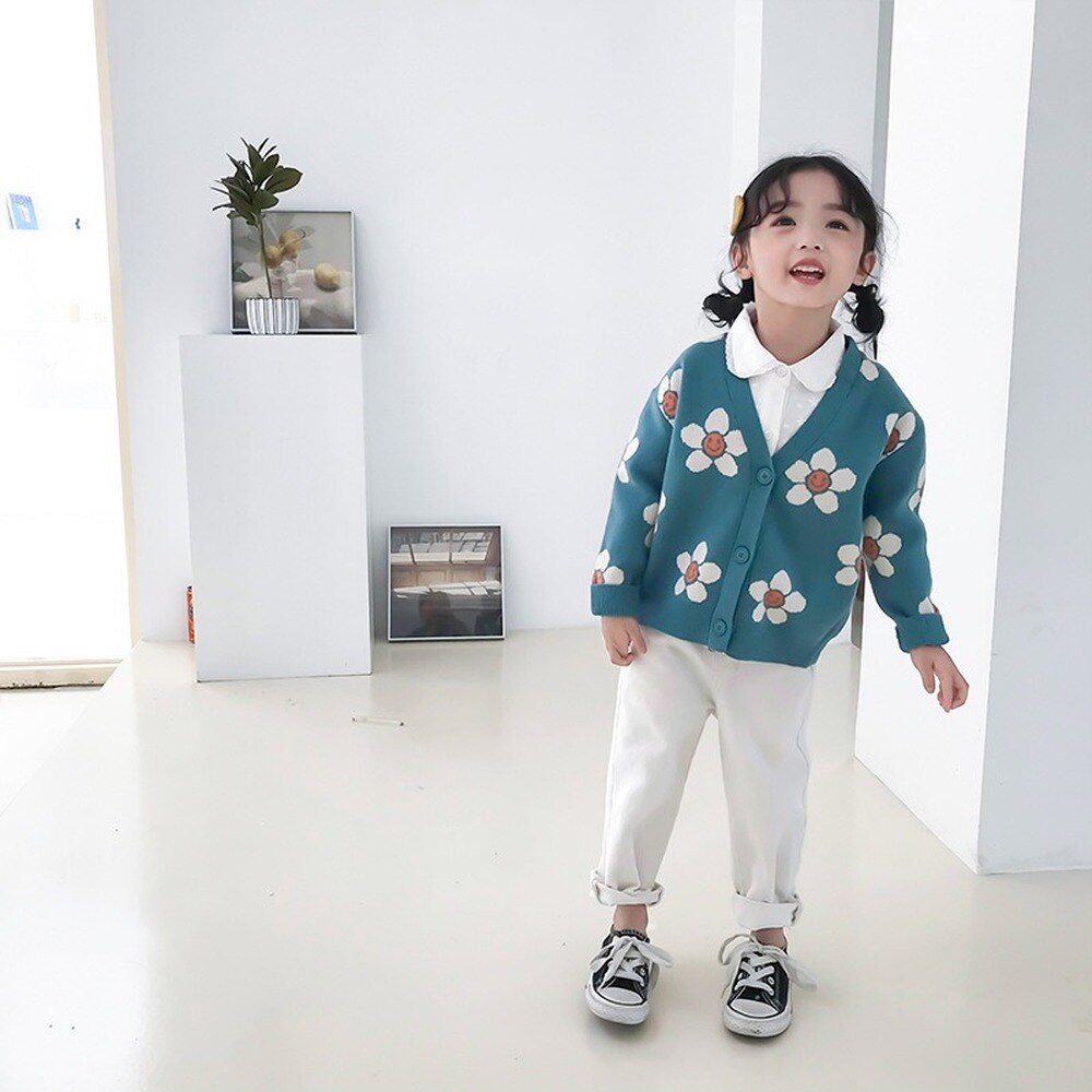 Ragazze Cardigan Lavorato A Maglia Cappotto Del Maglione 2020 Nuovi Vestiti di Arrivo Piccola Margherita Ragazze Primavera e in Autunno Cappotto del Maglione di Modo